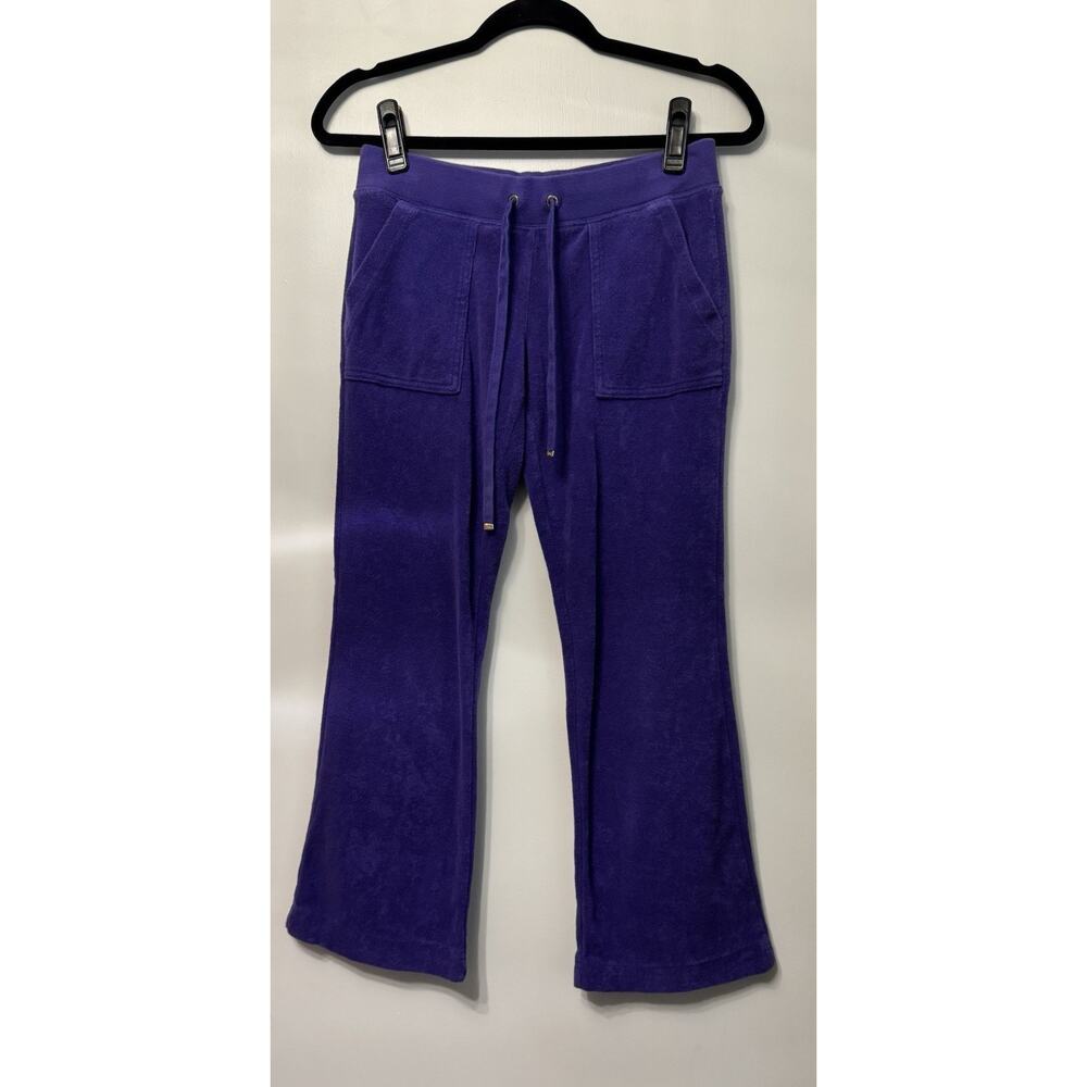 Juicy Couture Terry Cloth Flared Sweatpants Purple Logo Drawstring Women's XS